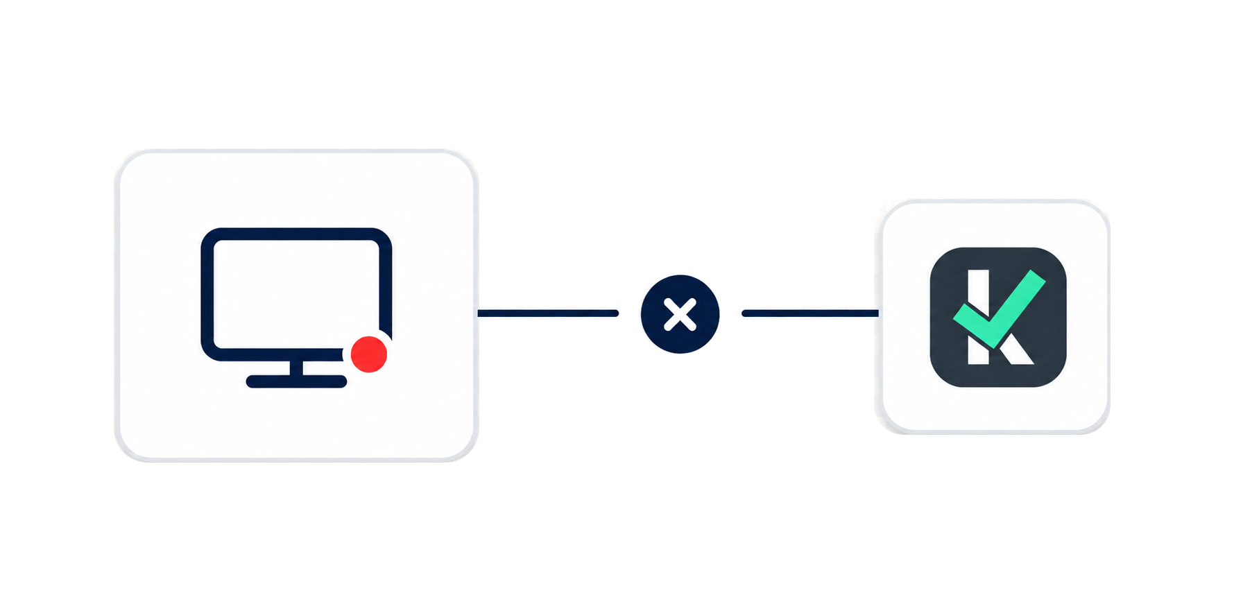 Checkup Agent connection unavailable, shown between a computer with an alert and the Checkup Agent icon
